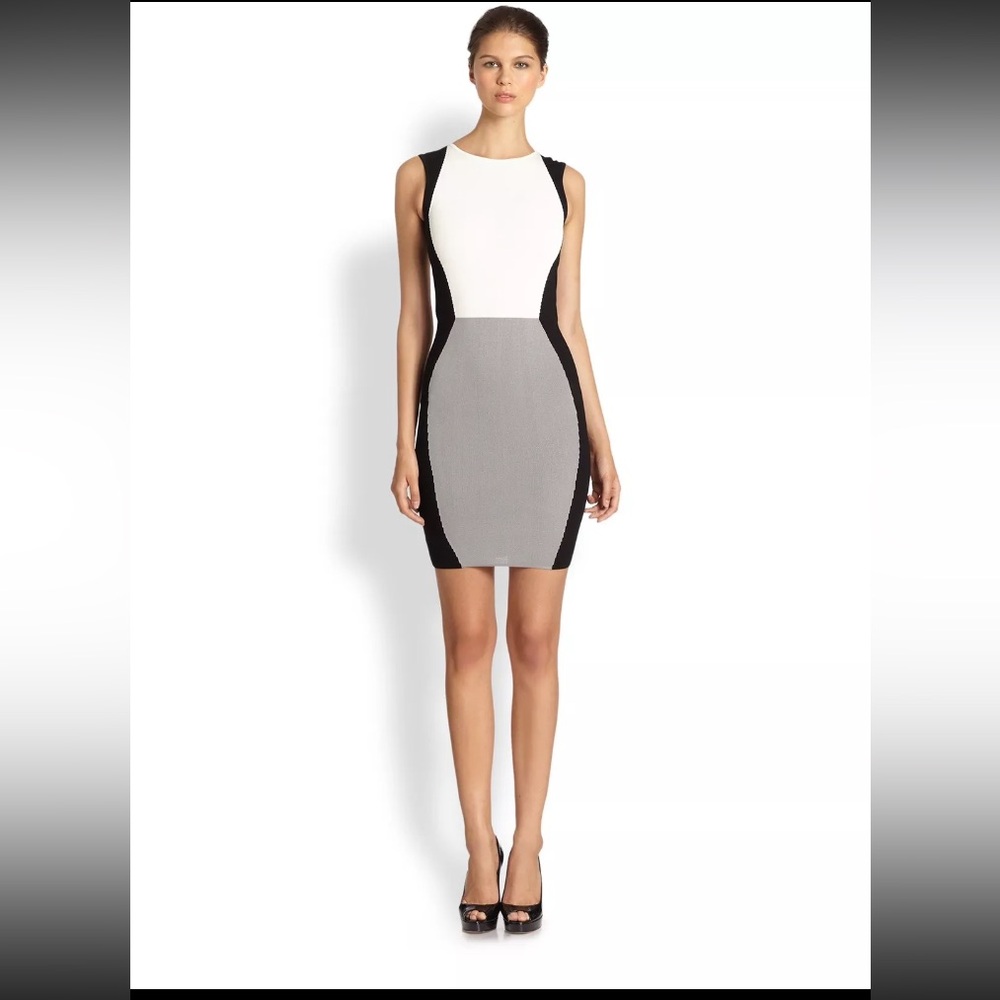 Jay Godfrey Sterling Colorblock Knit Sheath Dress Black White Grey Small $325